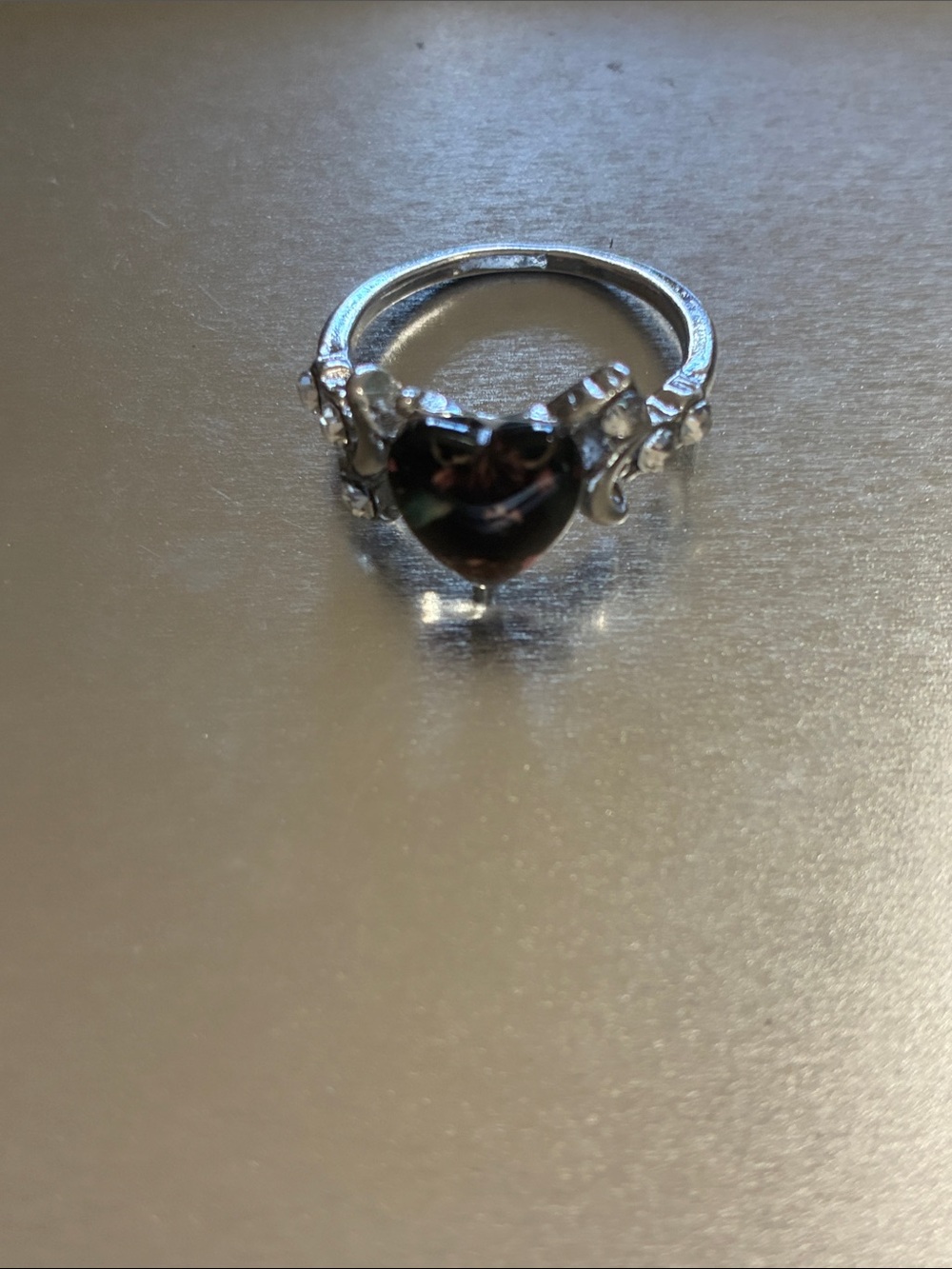 Black Stone Silver-Tone Ring Like New
